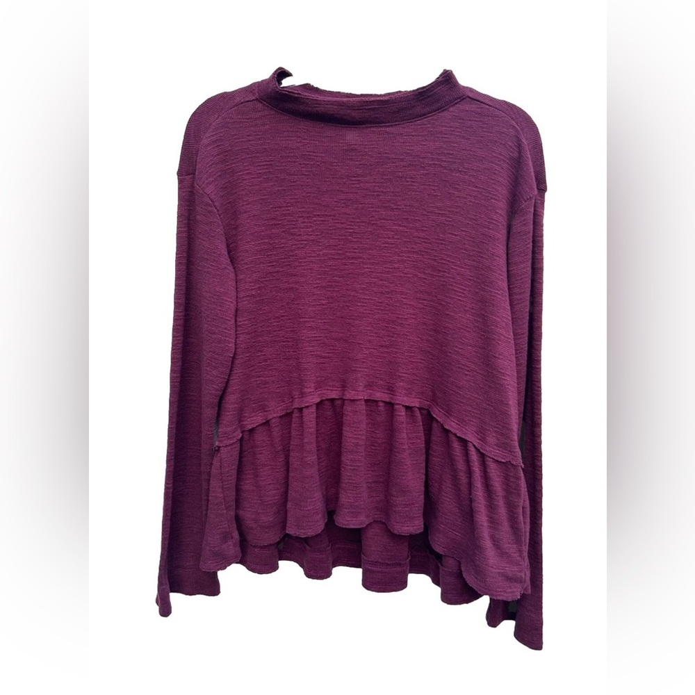 Anthropologie Pilcro Top Women XS Maroon Babydoll Peplum Long Sleeve Ruffled